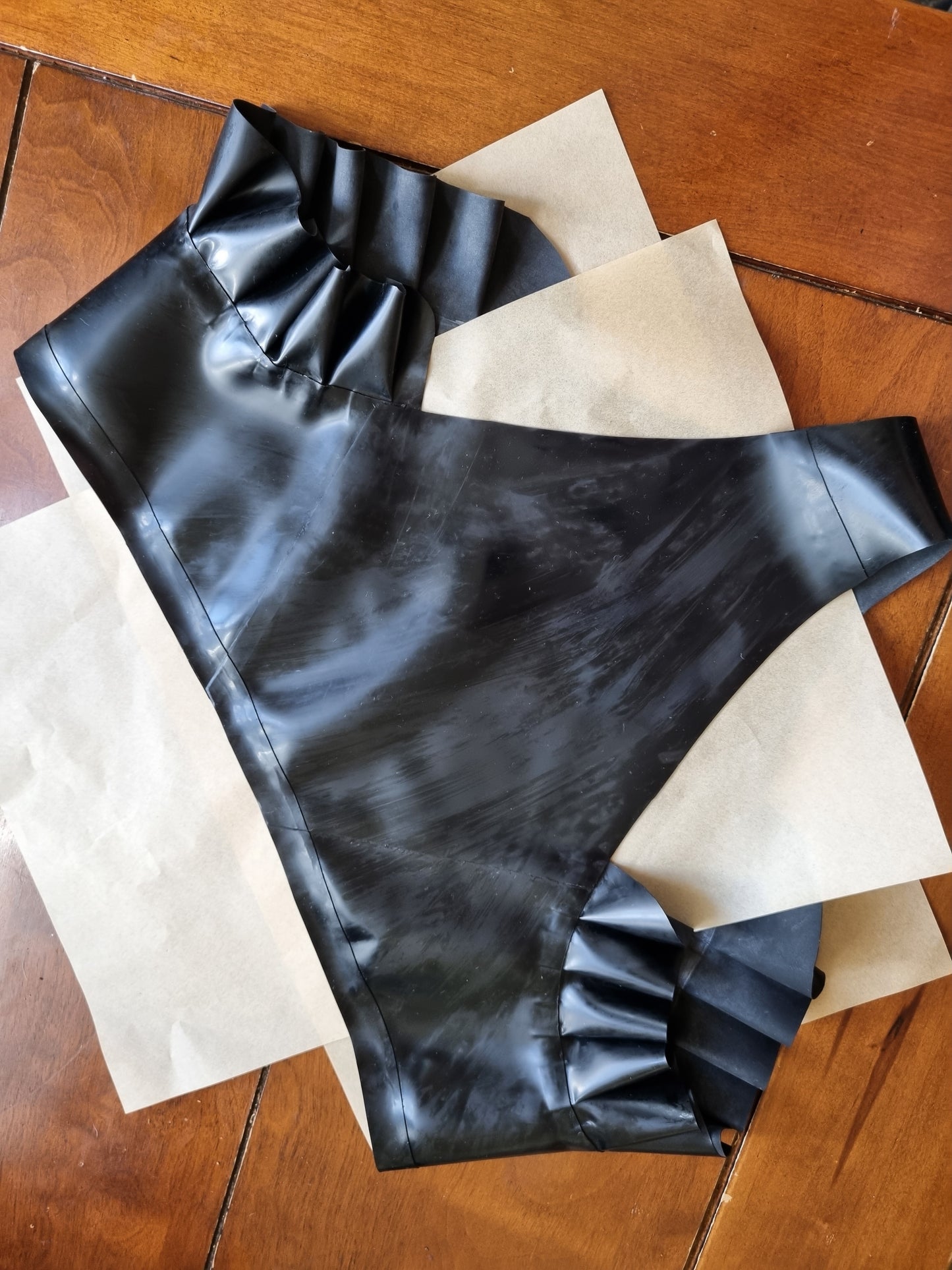 Jet Black Latex Briefs w/ Ruffle Accents