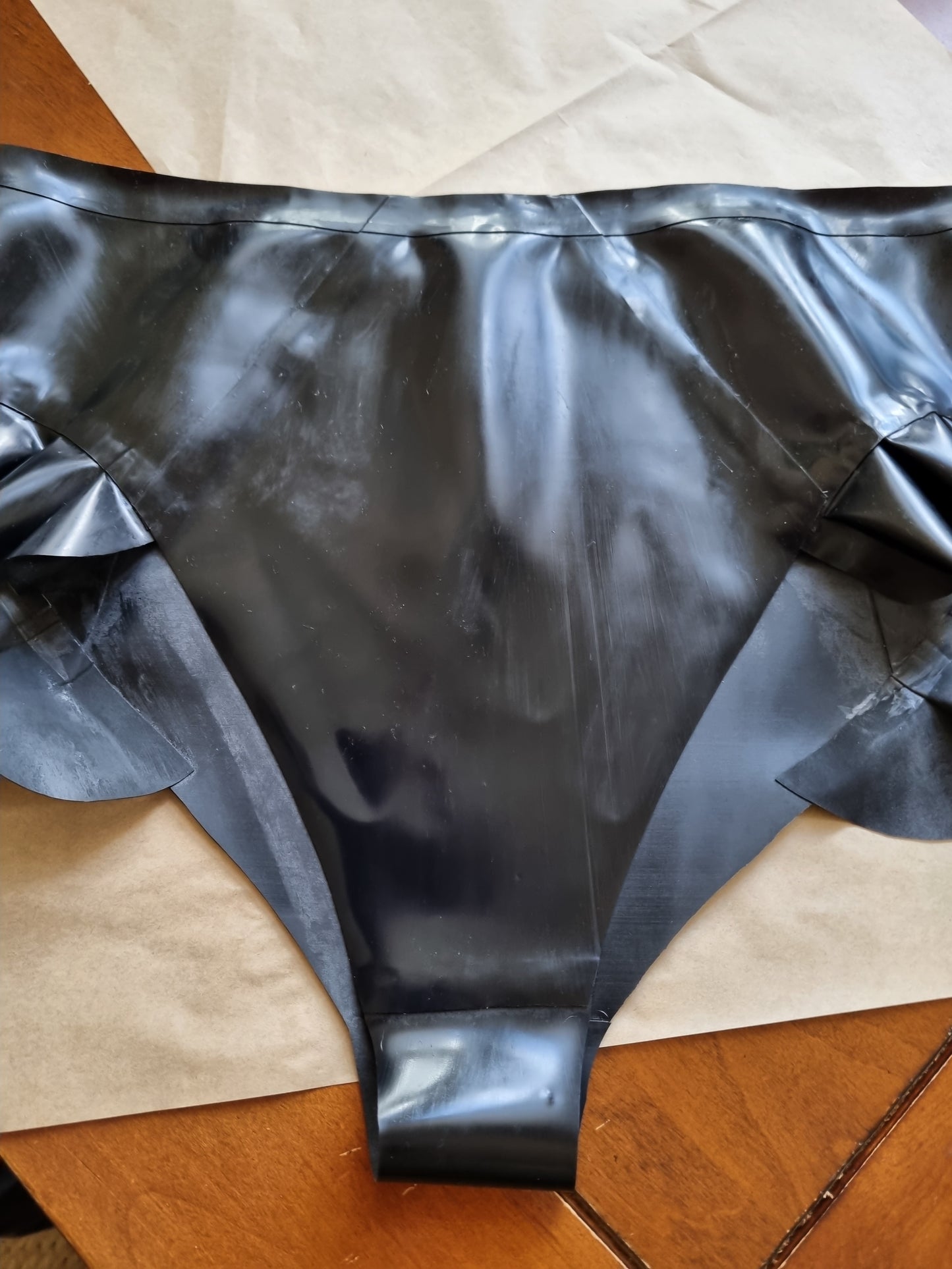 Jet Black Latex Briefs w/ Ruffle Accents
