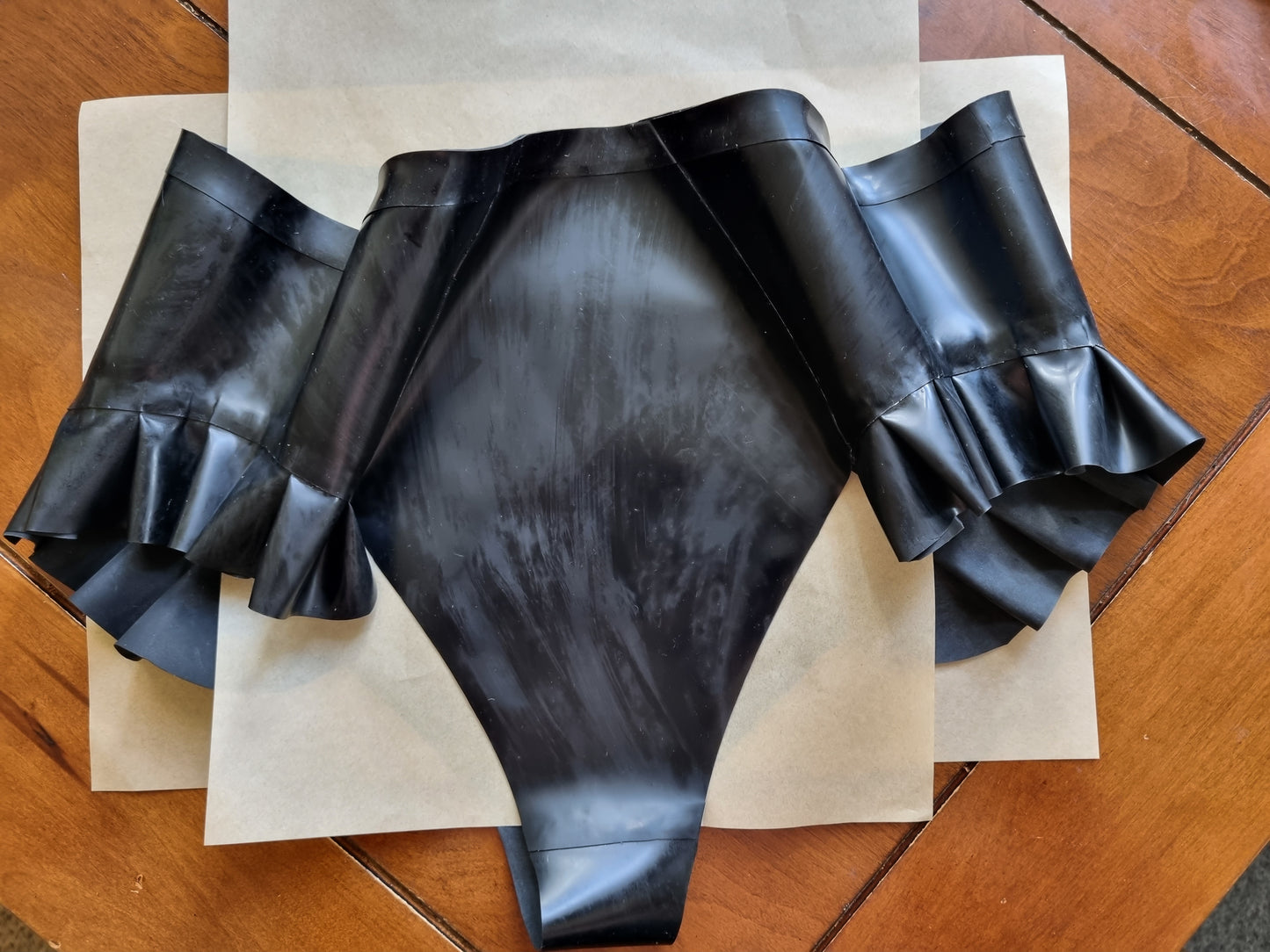 Jet Black Latex Briefs w/ Ruffle Accents