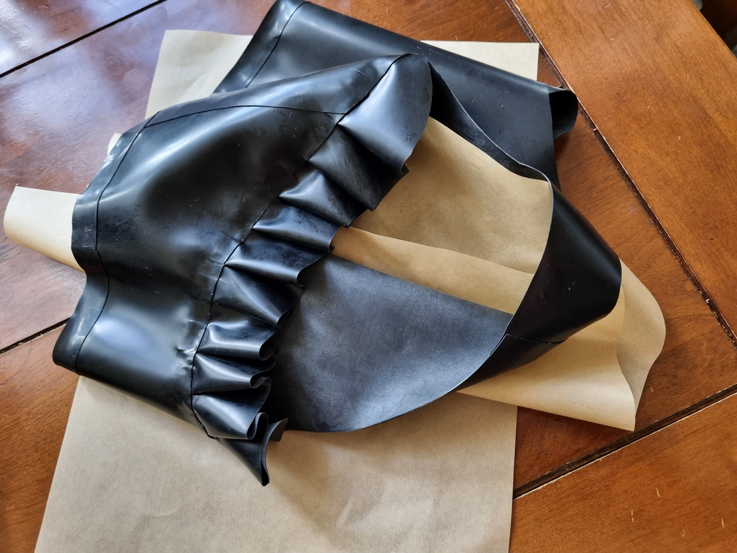 Jet Black Latex Briefs w/ Ruffle Accents