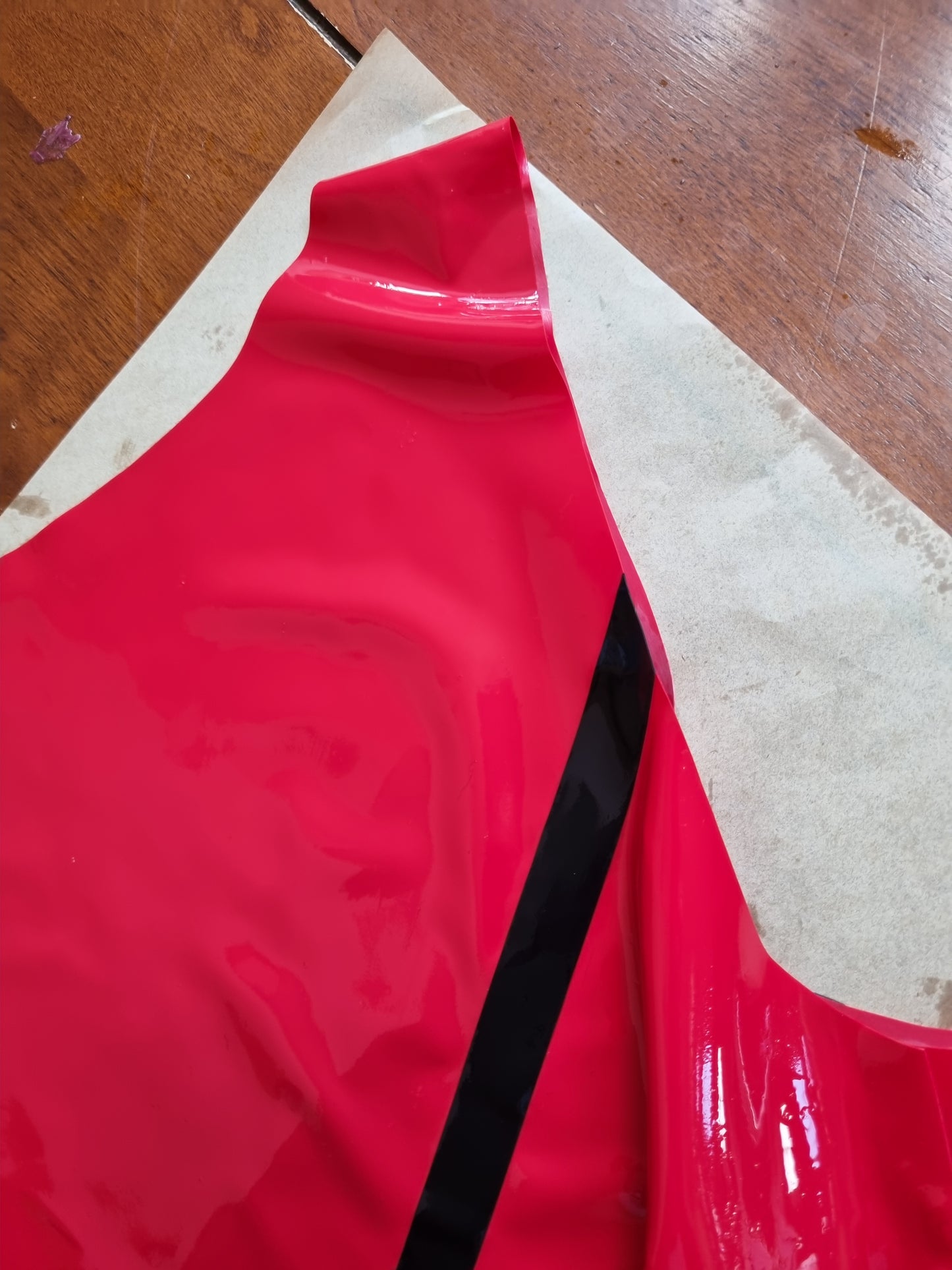Firetruck Red Latex Vest w Black Diagonal Stripe to Front & Back