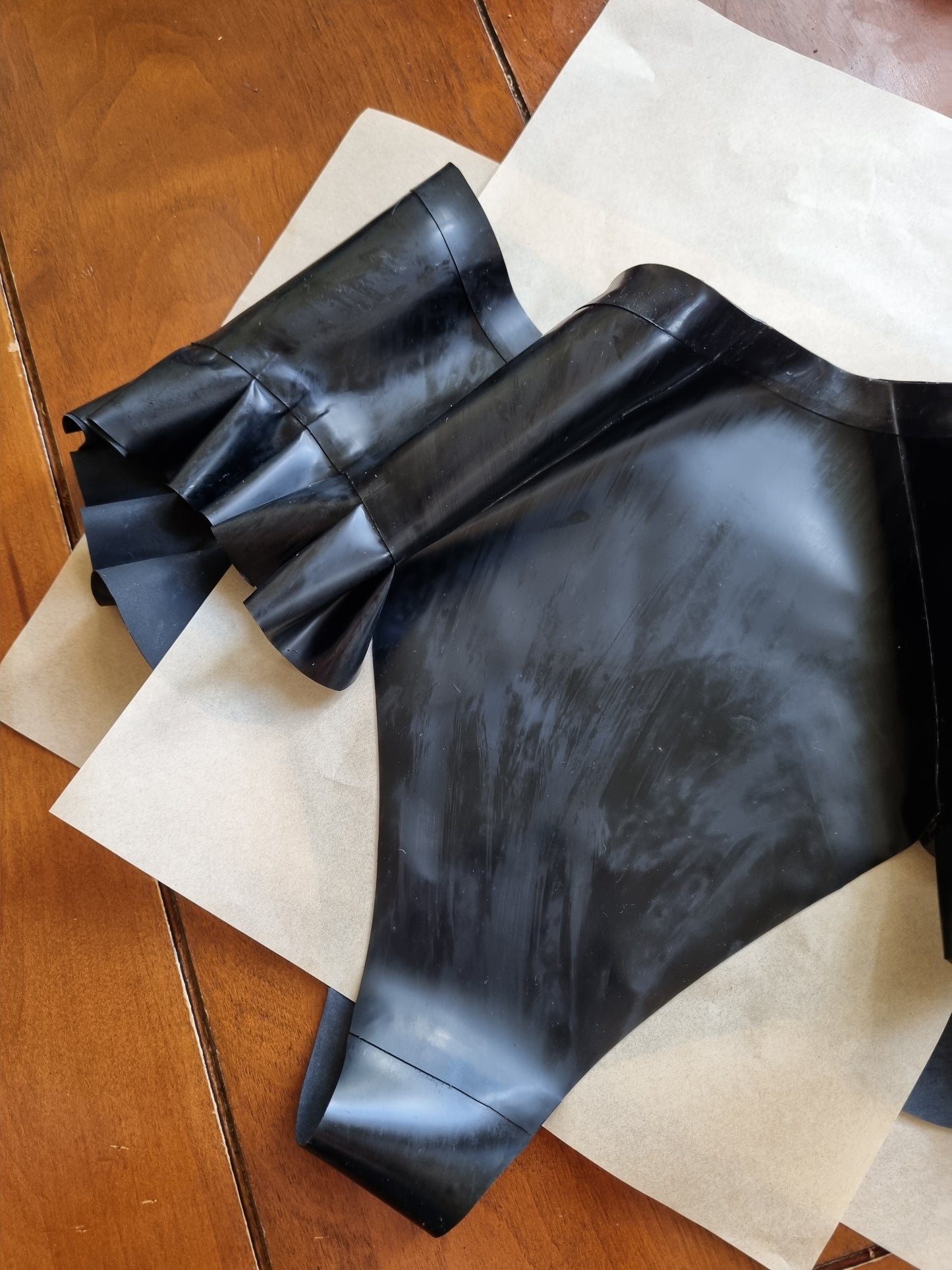 Jet Black Latex Briefs w/ Ruffle Accents