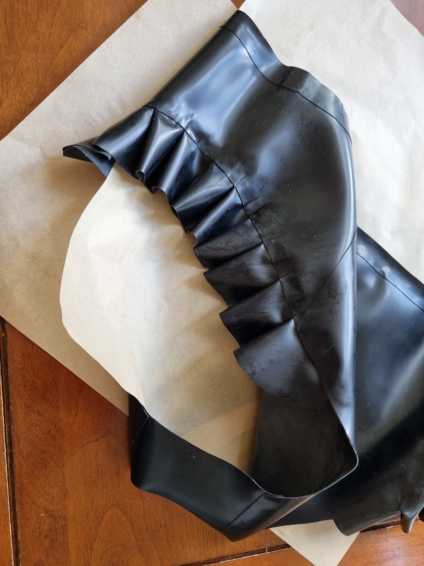 Jet Black Latex Briefs w/ Ruffle Accents