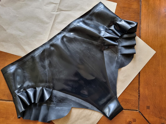Jet Black Latex Briefs w/ Ruffle Accents