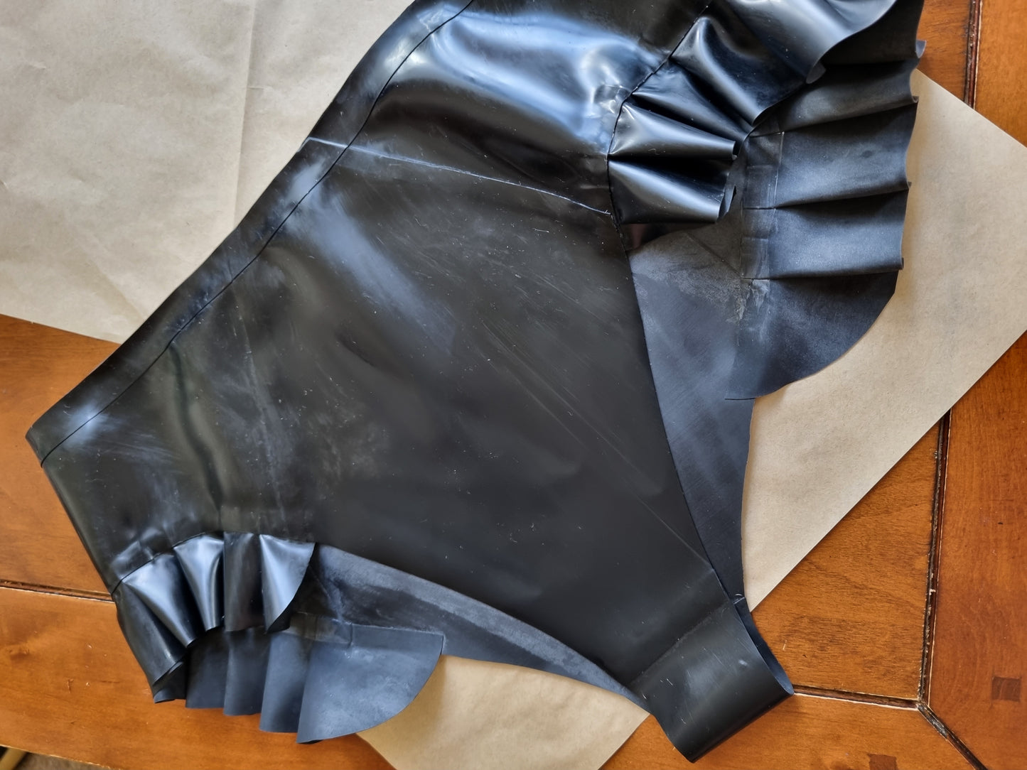 Jet Black Latex Briefs w/ Ruffle Accents