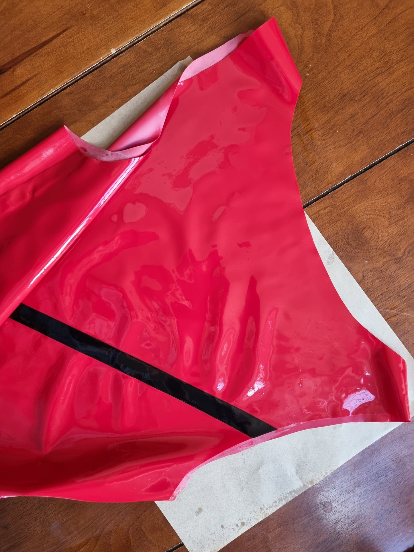 Firetruck Red Latex Vest w Black Diagonal Stripe to Front & Back