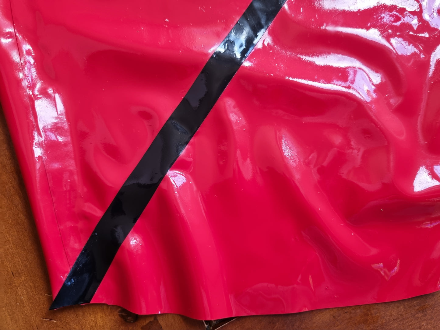 Firetruck Red Latex Vest w Black Diagonal Stripe to Front & Back