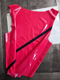 Firetruck Red Latex Vest w Black Diagonal Stripe to Front & Back